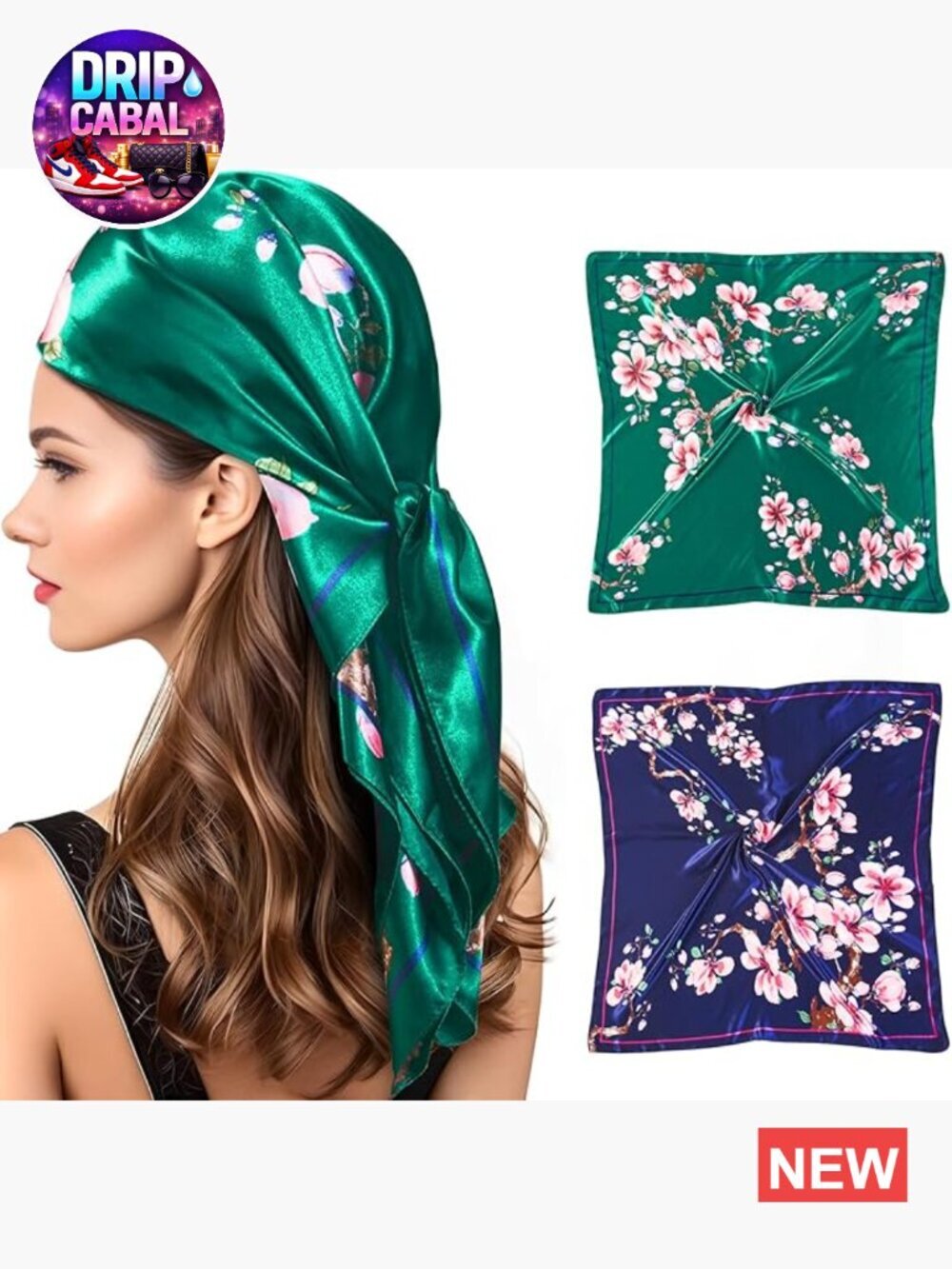 35" Square Silk Like Scarf for Women 2 Pack Hair Scarf Bandana